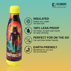 Kuber Industries 500 ml Water Bottle with 2 Lids | Journey To Space | Stainless Steel Bottle for Travel & Sports | BPA-Free Insulated Sipper Bottle for Adults & Kids with Straw | Multicolor|Pack of 3