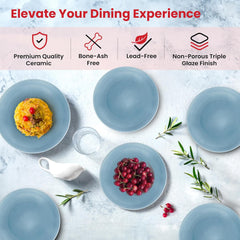 Heart Home 20 Pcs Ceramic Dinner Set | Dishwasher & Microwave Safe | Crockery Set for Dining & Gifting | 6 Pcs Full Plates & 6 Pcs Half Plate & 2 Pcs Serving Bowl & 6 Pcs Bowl | Blue
