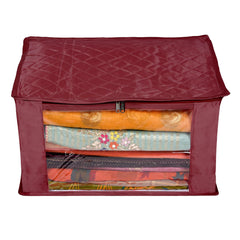 Heart Home Saree Cover | Zip Closure Saree Cover | Clothes Storage Bag | Wardrobe Organiser for Suit | Transparent Window Saree Cover | 9 inch | Pack of 3 | Maroon