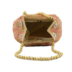 Heart Home Polyester 2 Pieces Embroidered Potli Batwa Pouch Bag for Women (Peach & Black) HEART2884