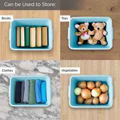 Homestic Storage Box with Lid and Double Side Handles | 80L Large Capacity | Dustproof and Stackable | Square Box for Storage Multipurpose | Storage Box Organizer for Clothes/Toys | Blue