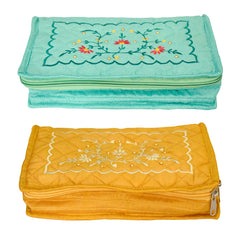 Kuber Industries Embroidery Design Portable Jewellery Organizer With 6 Tranasparent Pockets For Keeps Your Jewellery,Earrings, Pendants Organized And Secure- Pack of 2 (Yellow & Green)