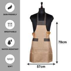 Heart Home Apron | Jute 2 Front Pocket Kitchen Apron | Apron for Restaurent | Apron for Housewife | Chef Apron for Kitchen | Water Resistance Apron | Pack of 2 | Golden