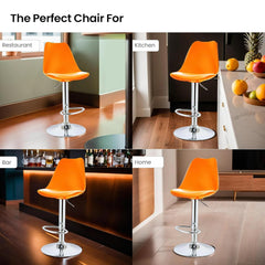 Kuber Industries Revolving Curvy Bar Stool Chair for Kitchen with Footrest & 360 Swivel | 32 inch Height Adjustable High Chair for Breakfast Counter & Cafeteria | High Bar Chair | Orange
