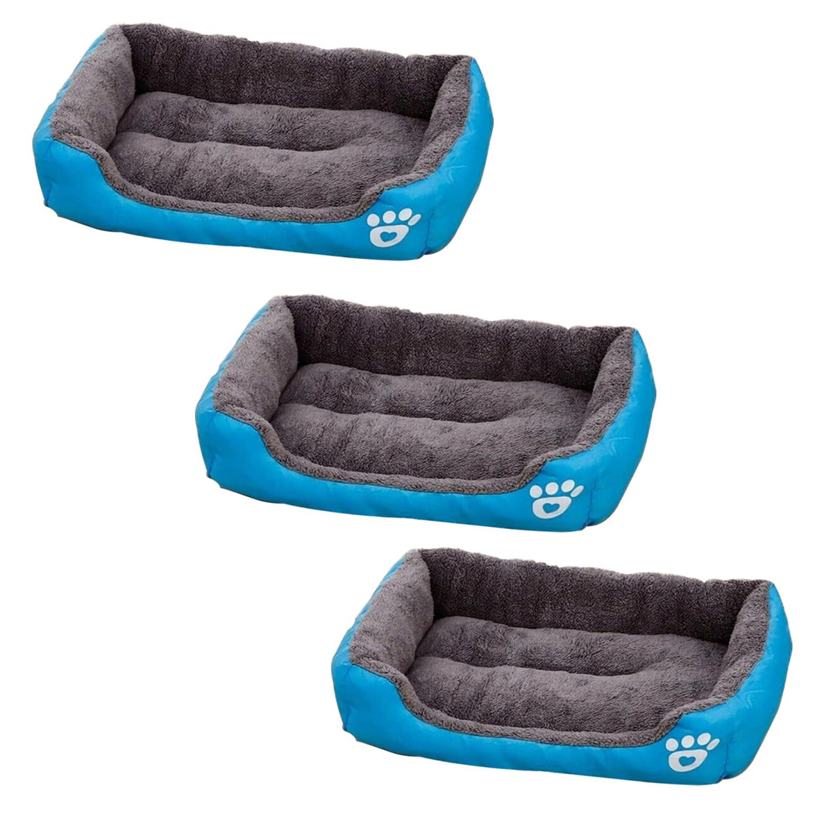 Kuber Industries Dog & Cat Bed|Super Soft Plush Top Pet Bed|Oxford Cloth Polyester Filling|Machine Washable Dog Bed|Rectangular Cat Bed with Rise-Edge Pillow|QY036B-S|Sky Blue (Pack of 3)