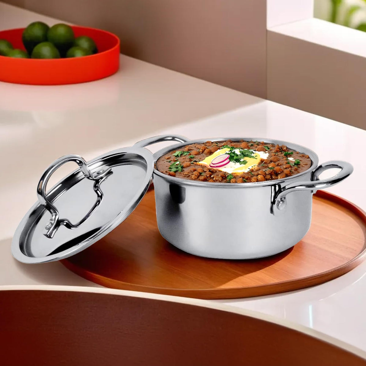 Kuber Industries 4L Stainless Steel Tope Set/Vessels for Cooking with Lid & Handle| Induction Safe Heavy Duty Gauge Boiling & Cooking Patila/Topiya/Bhagona Steel Utensils | Silver