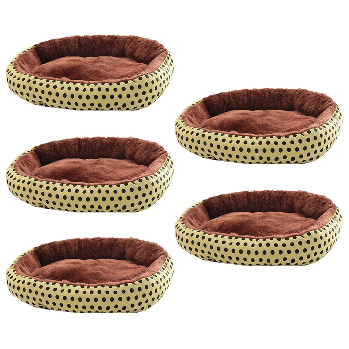 Kuber Industries Dog & Cat Bed|Soft Plush Top Pet Bed|Oxford Cloth Polyester Filling| Washable Dog Bed|Circular Cat Bed with Rise-Edge Pillow|QY039YC-L|Yellow & Coffee(Pack of 5)