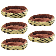 Kuber Industries Dog & Cat Bed|Soft Plush Top Pet Bed|Oxford Cloth Polyester Filling| Washable Dog Bed|Circular Cat Bed with Rise-Edge Pillow|QY039YC-M|Yellow & Coffee(Pack of 5)