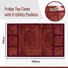 Kuber Industries Fridge Top Cover | Fridge Top Cover with Pockets | Refrigerator Top Cover for Kitchen | Fridge Top Cover with 6 Utility Pockets | 305 Fridge Top Cover | Maroon