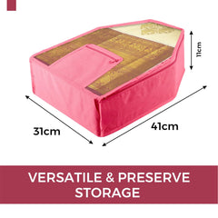 Heart Home Blouse Cover | Clothes Storage Bag | Zipper Wardrobe Organizers | Clothes Organiser with Attached Pocket | Non-Woven Front Transparent Blouse Cover | Pack of 9| Pink