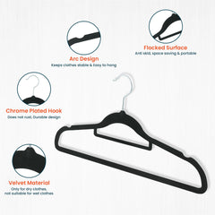 Urbane Home Velvet Cloth Hanger Set of 5 With Chromed Plated Steel Hook (Black)