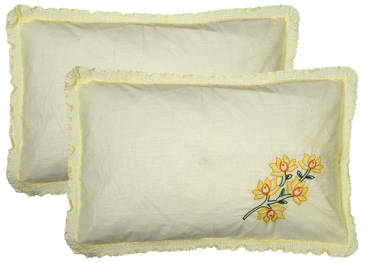 Kuber Industries Embroided Design 2 Piece Cotton Pillow Cover Set-17"x27" (Cream) Luxury Pillow Covers - CTKTC040275, 200 TC