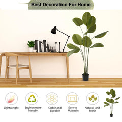 Kuber Industries Arrowroot Artificial Tree | Artificial Silk Palm Tree | 180 CM Fake Tropical Palm Tree with Leaves | Faux Plants with Pot | Plastic | FH-ZY180 | Green