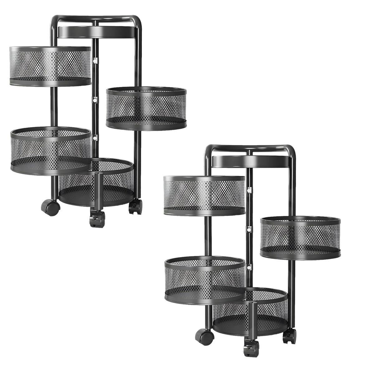 Kuber Industries 4-Layer Kitchen Trolley | 360° Rotating Storage Rack | Round Storage Rack with Wheels | Fruit and Vegetable Storage for Kitchen | Pack of 2 | (Black)