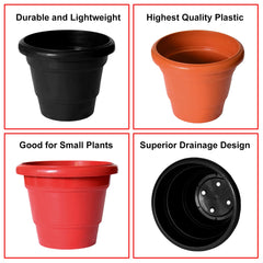 Kuber Industries Solid 2 Layered Plastic Flower Pot|Gamla for Home Decor,Nursery,Balcony,Garden,8"x 6",Pack of 3 (Red & Black & Orange)