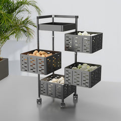 Kuber Industries 4-Layer Kitchen Trolley | 360° Rotating Storage Rack | Square Storage Rack with Wheels | Fruit and Vegetable Storage for Kitchen | Pack of 5 | (Black)
