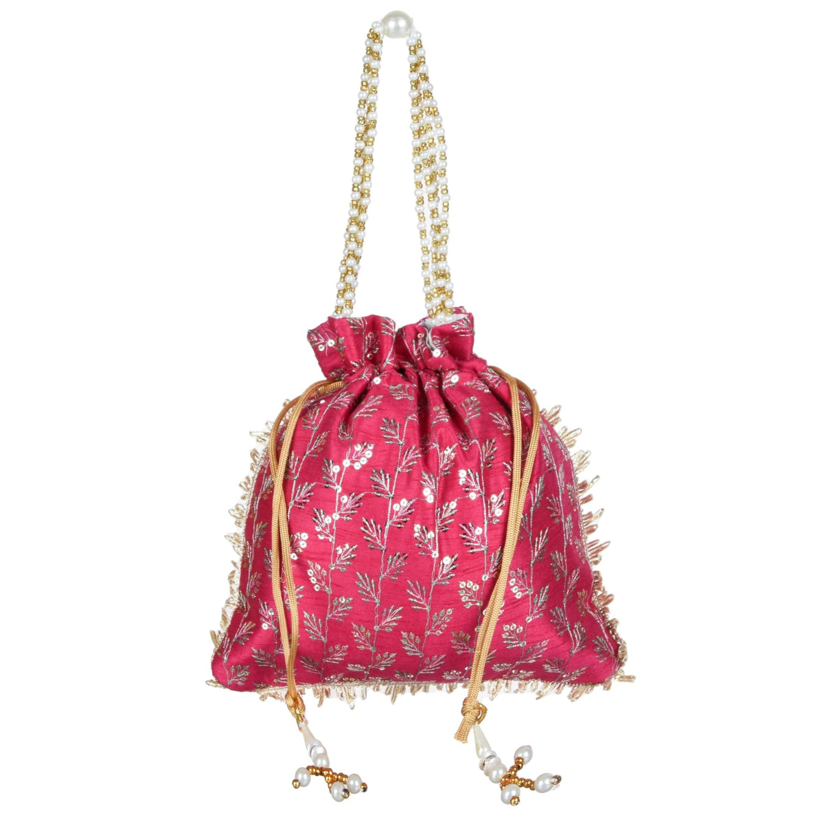 Kuber Industries Potli|Silk Wedding Potli|Drawstring Closure Potli|Wallet Potli|Christmas Gift Potli|Baby Shower Potli|Traditional Shagun Potli|Square Embroidery Potli|Rani