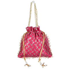 Kuber Industries Potli|Silk Wedding Potli|Drawstring Closure Potli|Wallet Potli|Christmas Gift Potli|Baby Shower Potli|Traditional Shagun Potli|Square Embroidery Potli|Rani