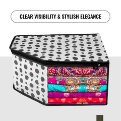 Heart Home Blouse Cover | Clothes Storage Bag | Zipper Wardrobe Organizers | Non-Woven Clothes Organiser | Side Transparent Blouse Organizer | Dot-Design | Pack of 12 | Black