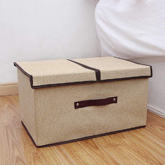 Kuber Industries Double Lid Foldable Storage Box|Toys Storage Bin|Wardrobe Organizer For Clothes|Front Handle & Stackable Pack Of-3 (Beige)