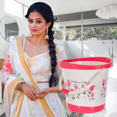Heart Home Bucket|Plastic Bucket for Bathroom|Tulip Flower Bucket for Bathing|Unbreakable Bucket with Handle|18 Liter (Pink)