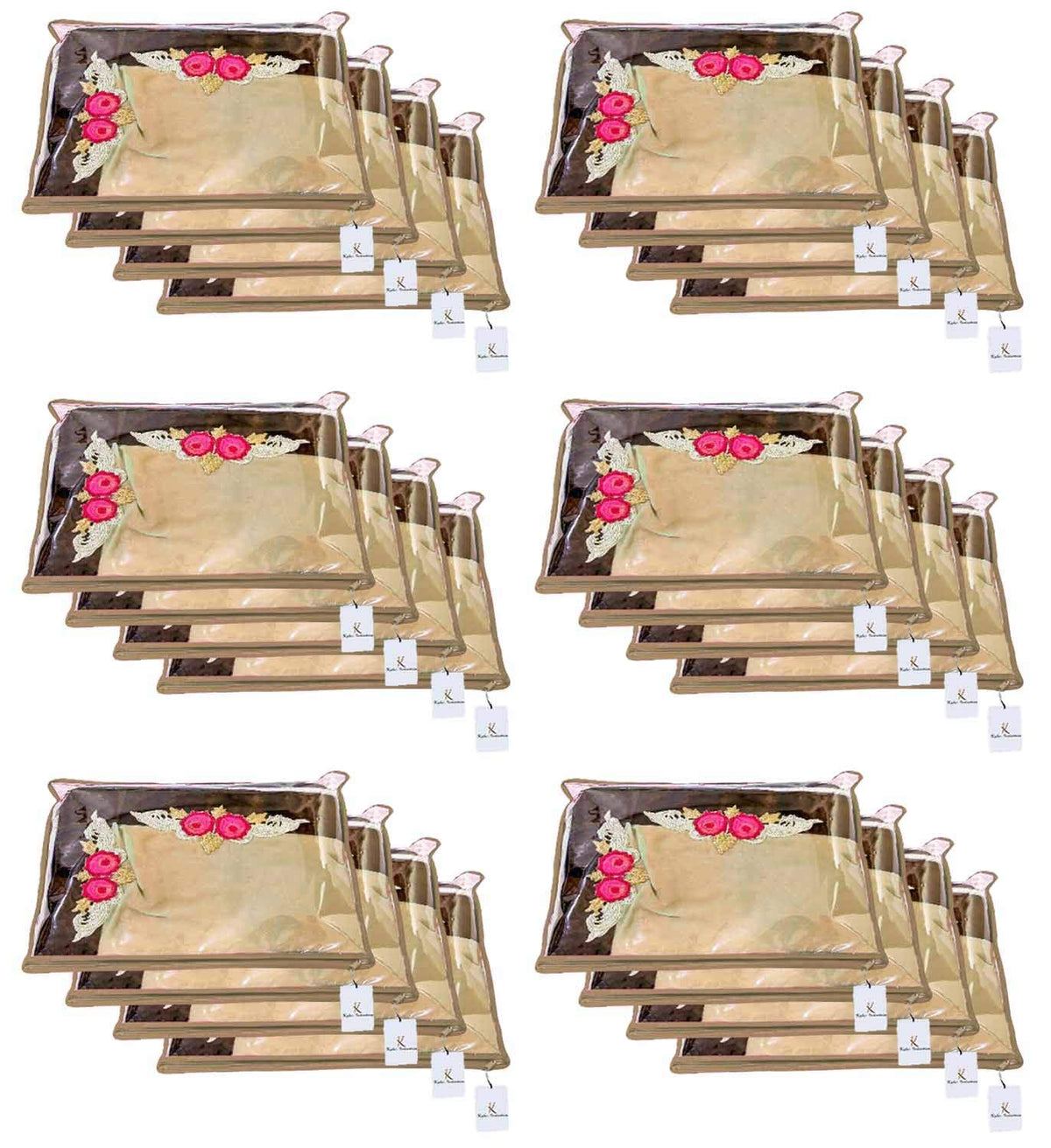Kuber Industries Clothes Organizer For Wardrobe (Pack of 24) - Single Storage Organizer For Saree | Salwar Suit | Lehenga Chunni - Dress Organizer For Wardrobe - Single Saree Covers With Zip (Beige)
