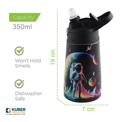Kuber Industries 350 ml Insulated Water Bottle | Space Kids Water Bottle | Stainless Steel Kids Water Bottle | Water Bottle with Push-Button Flip Lid | Bottle For School | Multicolor | Pack of 6