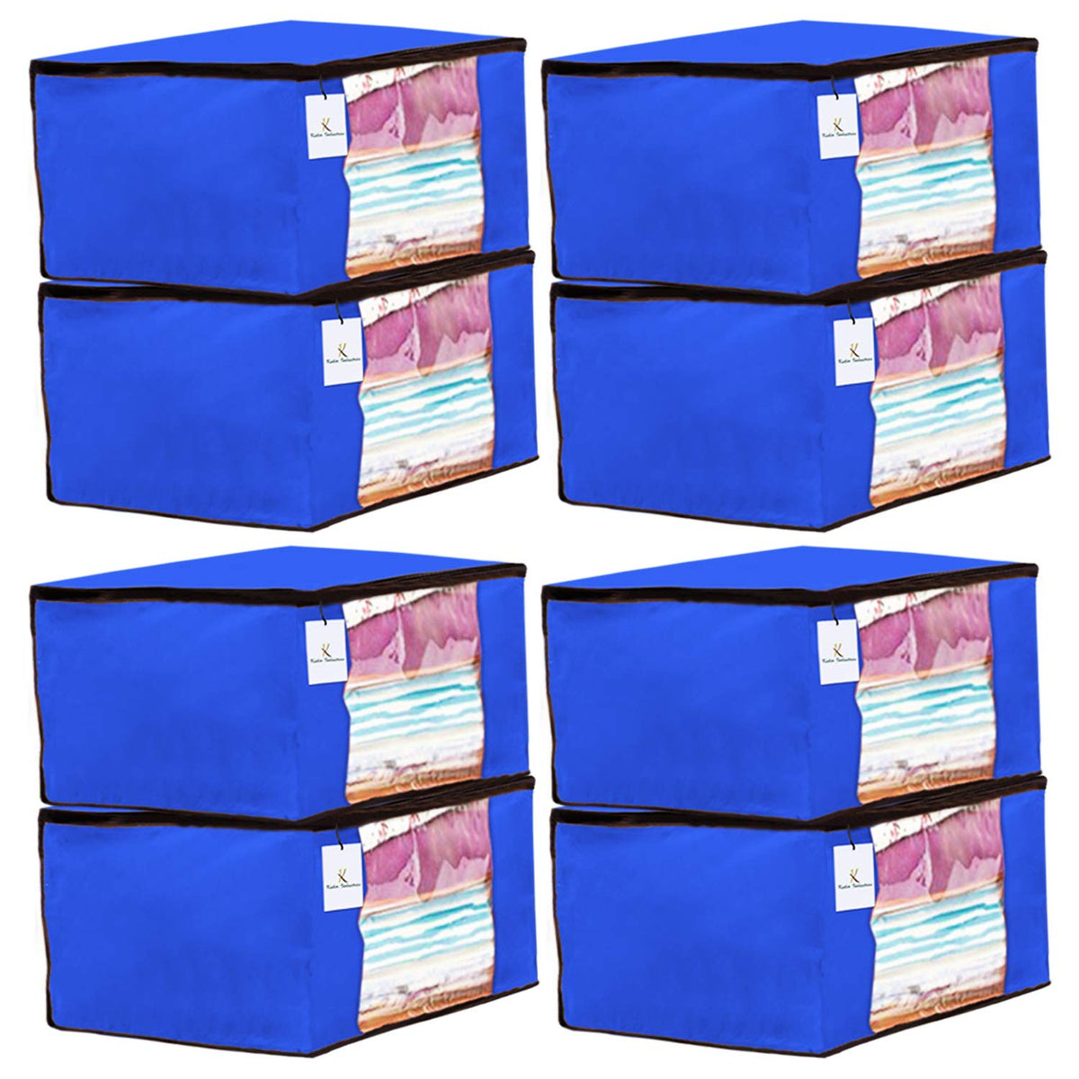 Kuber Industries 8 Piece Non Woven Fabric Saree Cover Set with Transparent Window, Extra Large, Royal Blue-CTKTC23740