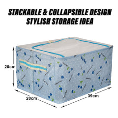 Kuber Industries Storage Box | Steel Frame Living Box | Storage Organizer For Clothes | Saree Cover for Woman | Multi Flower Print Cloth Organizer | 66 Liter | Sky Blue