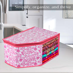 Heart Home Blouse Cover | Clothes Storage Bag | Zipper Wardrobe Organizers | Non-Woven Clothes Organiser | Side Transparent Blouse Organizer | Leaf-Design | Pack of 3 | Pink