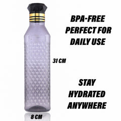 Heart Home Water Bottle | Plastic Water Bottle for Fridge | Water Bottle for Kitchen | Ideal for Restaurant | Water Bottle for Refrigerator | Square H2O Bottle | 1 LTR | Pack of 3 | Black