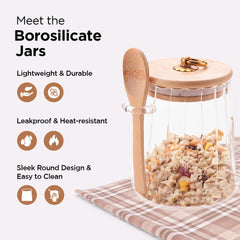 Kuber Industries Borosilicate Glass Jar with Bamboo Lid | Kitchen Organizer Items & Storage | Multi-utility, Leakproof, Airtight Storage Jar for Cookies, Snacks, Tea, Coffee, Sugar | Set of 2 (635ml)