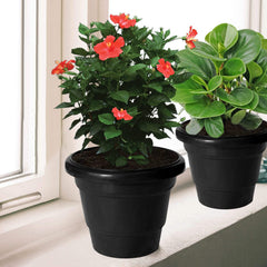 Kuber Industries Solid 2 Layered Plastic Flower Pot|Gamla for Home Decor,Nursery,Balcony,Garden,8"x 6",Pack of 10 (Black)