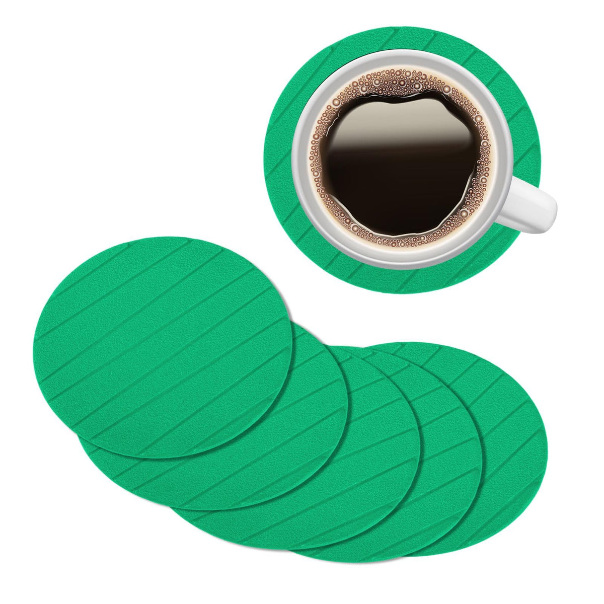 Heart Home Coaster | Tea Coasters for Office Table | Foam Tea Coasters for Kitchen | Coasters for Dining Table | Office Desk Coasters | Round Lining-Design Coaster | 6 Piece Set | Green
