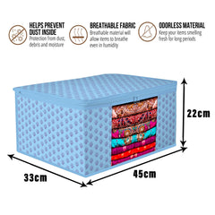 Heart Home Saree Cover | Zip Closure Saree Cover | Clothes Storage Bag | Wardrobe Organiser | Transparent Window Saree Cover | Floral-Design | 9 inch | Pack of 12 | Blue