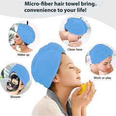 Heart Home Hair Wrapper | Hair-Drying Bathrobe Towel | Microfiber Towel | Quick Absorbent Hair Dry Towel | Hair Towel Wrap Cap | Salon Towel | Pack of 2 | Sky Blue