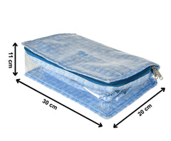 Kuber Industries Check Design Laminated PVC Travel Jewelry Organiser, Jewelry Storage Bags for Necklace, Earrings, Rings, Bracelet With 13 Transparent Pouches (Blue)-HS_38_KUBMART21257, Pack of 1
