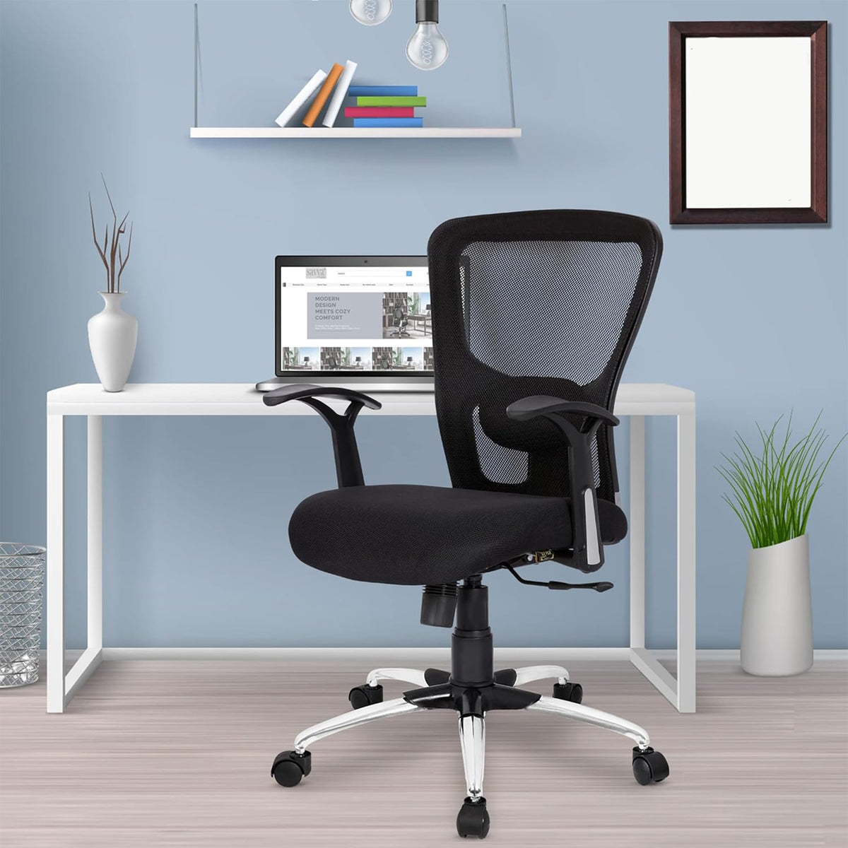 Kuber Industries Ergonomic Office Chairs for Work From Home | Comes with Manual Height Adjustable, Armrest & 2D Lumbar Support | Comfy Study Chair for Students with Wheels | Black