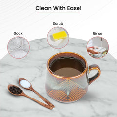 Heart Home Ceramic Microwave, Dishwasher Safe Tea/Coffee Cups with Handle | Scratch-Stain Resistant Lemon Tea, Coffee Mug Cup Crockery for Home, Offices & Bar | Leaf - Brown
