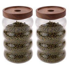 Urbane Home Borosilicate Glass Jar with Bamboo Lid | Kitchen Organizer Items & Storage | Multi-utility, Leakproof, Airtight Storage Jar for Cookies, Snacks, Tea, Coffee, Sugar | Set of 2 (700ml)