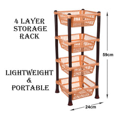 Heart Home Storage Basket | Plastic 4 Layer Square Storage Basket | Storage Rack for Kitchen | Multi-Layer Vegetable Rack | Fiesta Floor-Standing Rack | Coffee