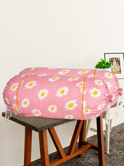Heart Home Bolster Cover | Cotton Masand Pillow Cover | Diwan Round Bolster Pillow Covers | Bolster Cushion Pillow Cover Set | Roll Masand Cover | White Flower | Pack of 2 | Pink
