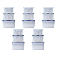 Kuber Industries 15 Pcs Food Containers | Storage Box for Fridge | Vegetable Fruit Boxes | Refrigerator Storage Box | Containers With Airtight Lid | Strainer Basket | HXP00284 | Transparent|Pack of 5
