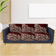 Heart Home Sofa Cover | 3+1 Seater Sofa Slip Cover Set | Side Flower Sofa Cover | Velvet Couch Cover | Sofa Slipcover Set | Sofa Cover for Living Room | Maroon