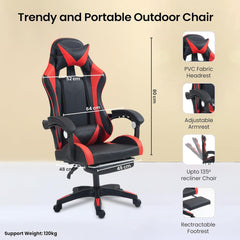Kuber Industries Ergosmart PC Gaming Chairs with Wheels | Comes with Headrest, Lumbar Support Cushions & Footrest | Comfortable Chair for Long Sitting & Back Pain Relief | 2023-6F-RED-Black & Red