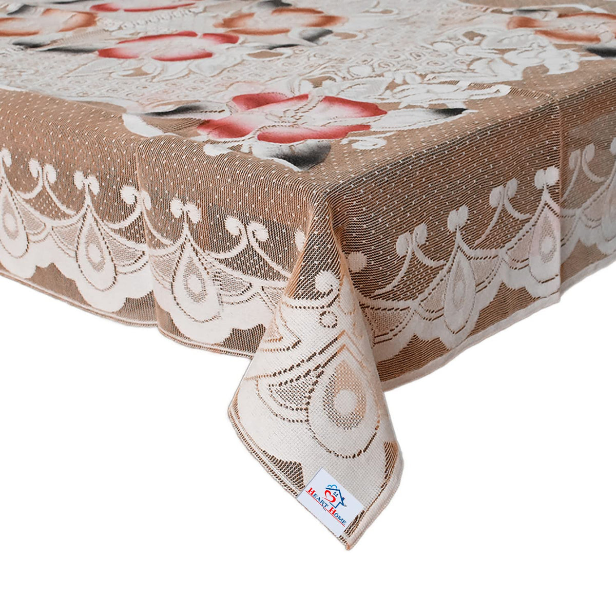 Heart Home Flower Printed Home Decorative Luxurious 4 Seater Cotton Center Table Cover/Table Cloth, 40"x60" (Soft Pink)-44HH082