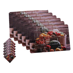 Kuber Industries Fruit Design PVC Dining Table Placemat Set with Tea Coasters - (Multicolour) 6 Piece