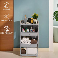 Kuber Industries Pack of 4 Adjustable Storage 2 Tier Shelf | Rolling Shelf | Multipurpose | Book, Kitchen, Laundry Storage Rack| MC2018-36| Grey