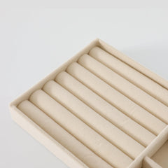 Kuber Industries 16 Pieces Velvet Jewelry Trays Organizer | Jewelry Storage Box | Jewelry Organizer | Showcase Holder Dresser Organizer for Earring Necklace Bracelet Ring | Pack of 4 | YBL4-01|Beige