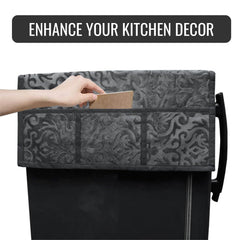 Heart Home Fridge Top Cover | Fridge Top Cover with Pockets | Refrigerator Top Cover for Kitchen | Fridge Top Cover with 6 Utility Pockets | Velvet Fridge Top Cover | Gray